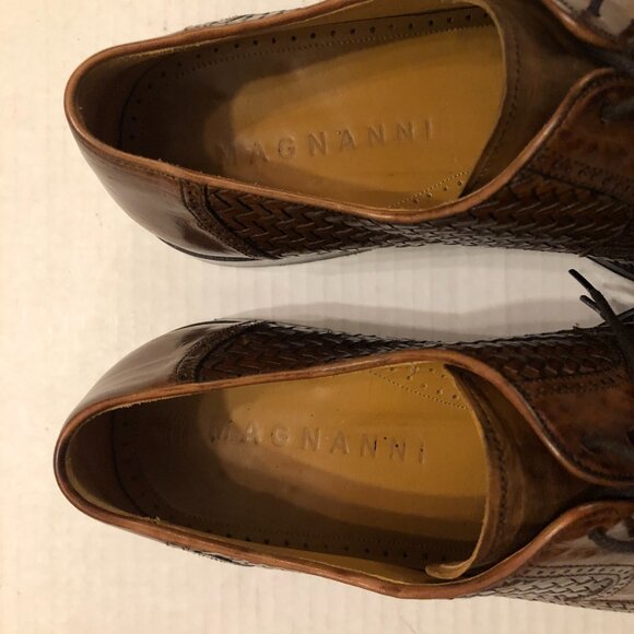 magnanni men\'s brown leather basket weave lace up dress shoes  size: 8.5D main image 4